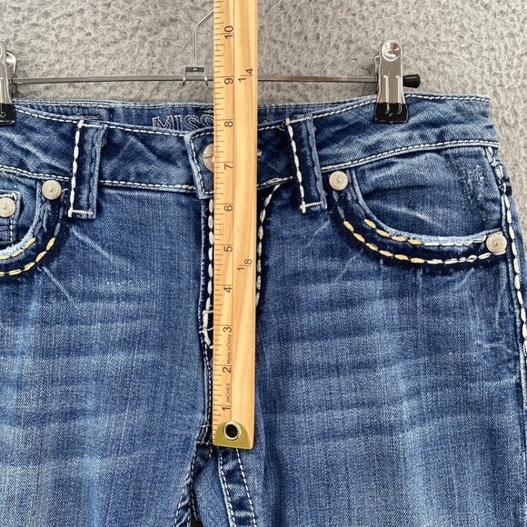 Miss Me Jeans Womens 27 Blue Easy Boot Medium Wash Embroidered Distressed Denim - Picture 10 of 13
